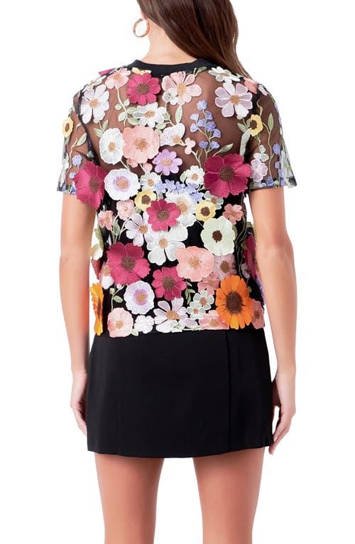 Endless Rose Floral Embroidered Appliqué Organza Top In Black