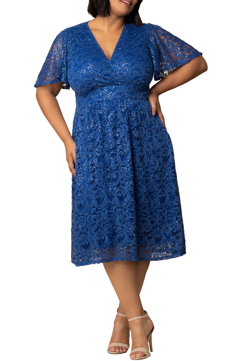 Starry Sequin Lace Fit & Flare Cocktail Dress, Main, color, SAPPHIRE