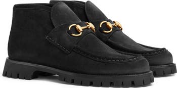 靴 GUCCI Horsebit Suede Loafers BLACK Gucci Suede Horsebit Loafers | Saks Fifth Avenue