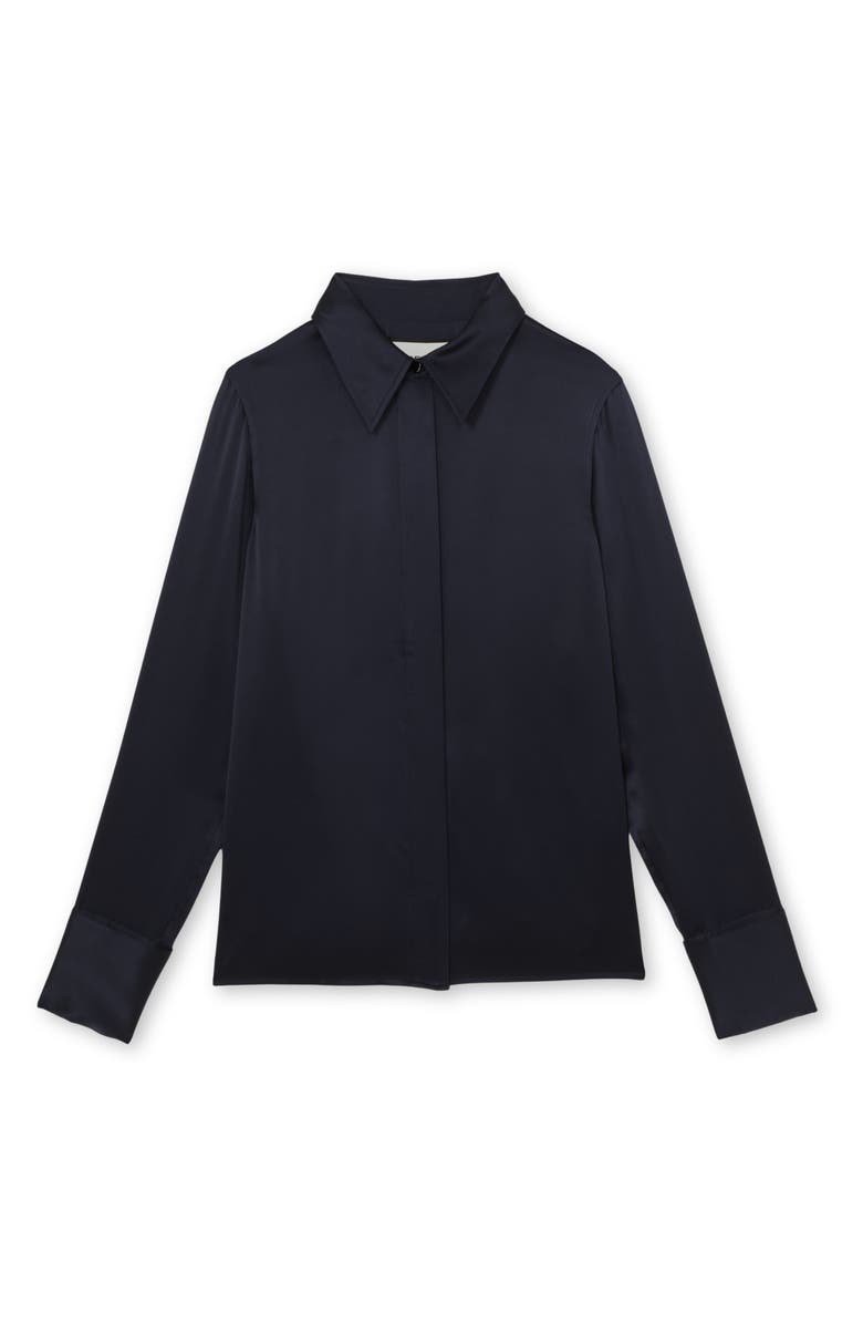 Reiss Ameira Silk Satin Button-Up Shirt, Alternate, color, Navy