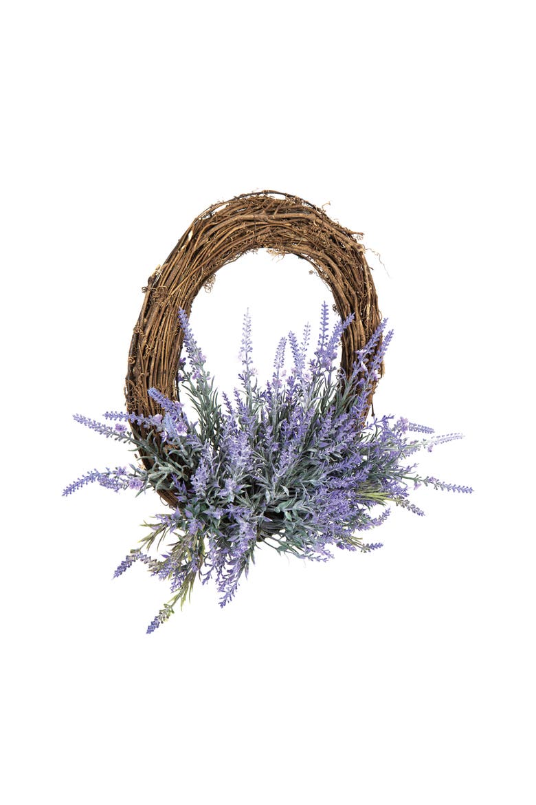 Lavender Botanical Leaves Decorative Spring Wreath, Main, color, Purple