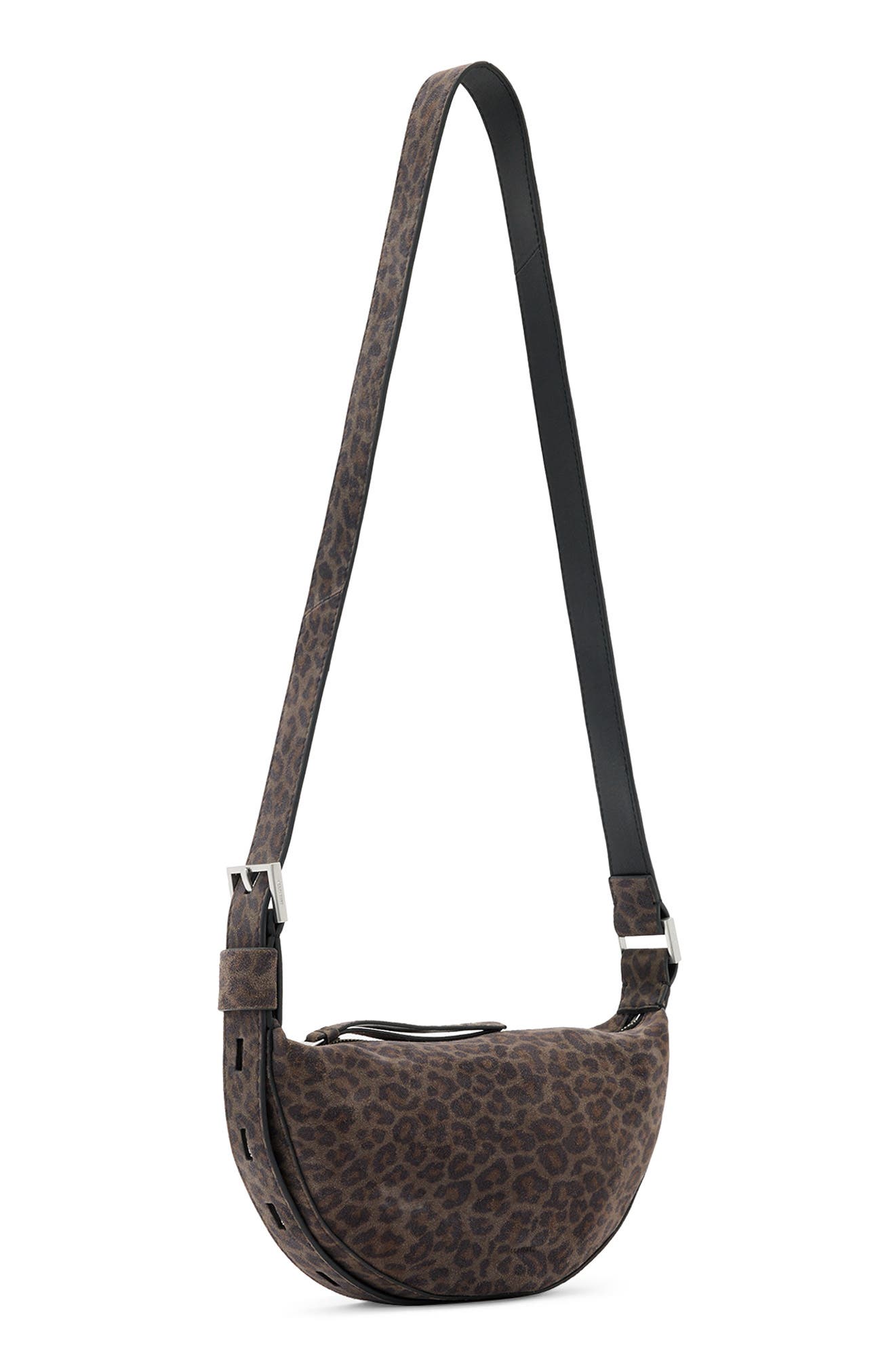 AllSaints Half Moon Leather Crossbody Bag, Alternate, color, Leppo Brown
