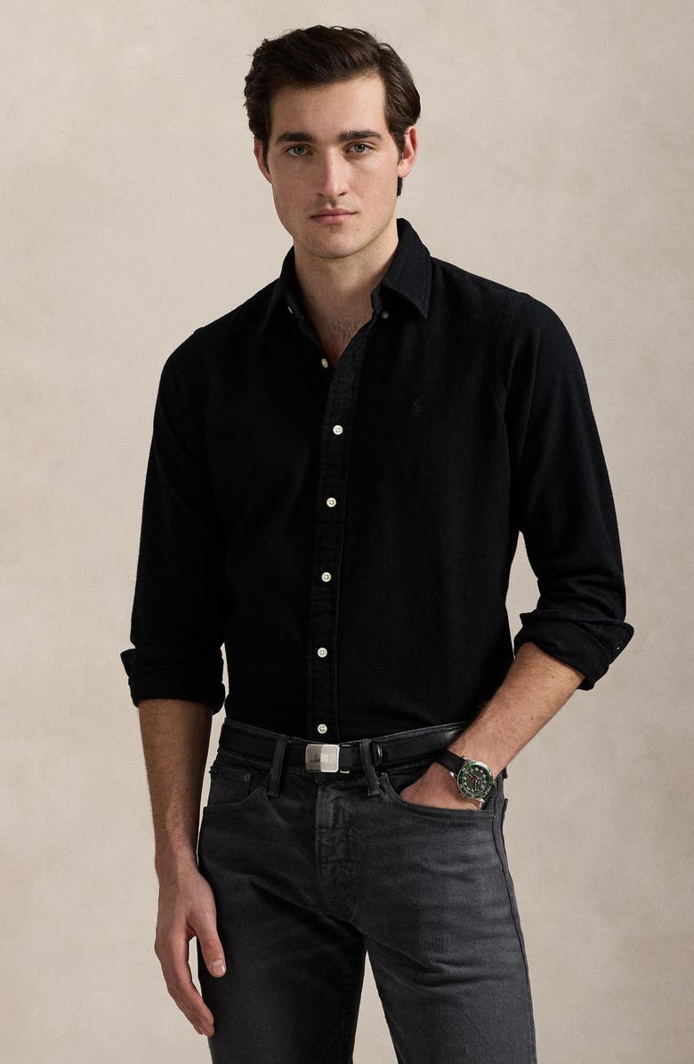 Polo Ralph Lauren Brushed Flannel Button-Down Shirt, Alternate, color, Polo Black