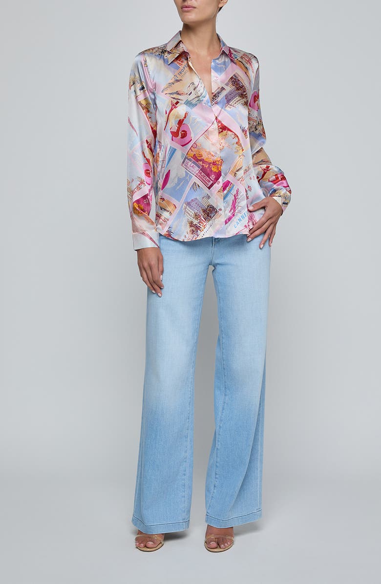 L'AGENCE Tyler Print Silk Shirt, Alternate, color, Multi Pink