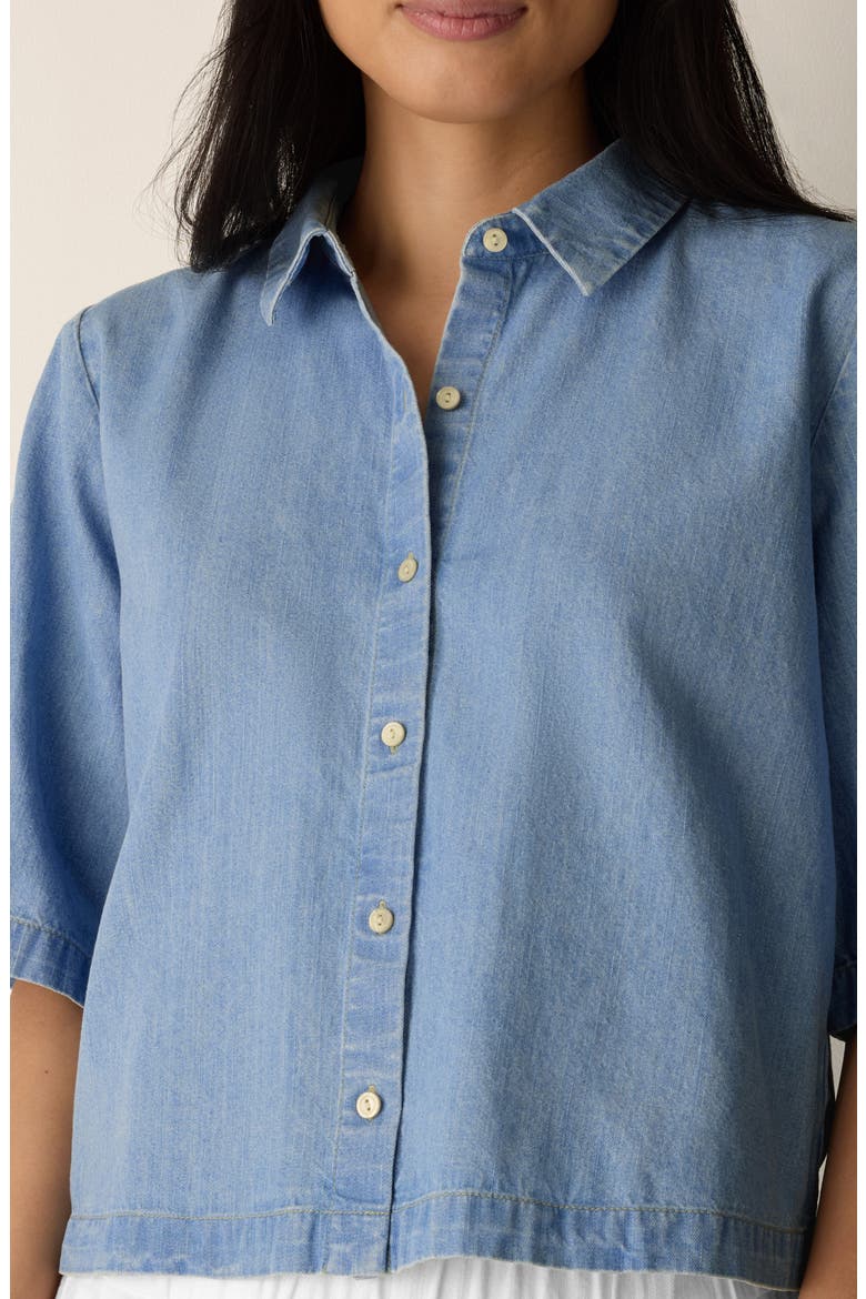 Classic Collar Short Sleeve Button-Up Shirt, Alternate, color, LIGHT WASH