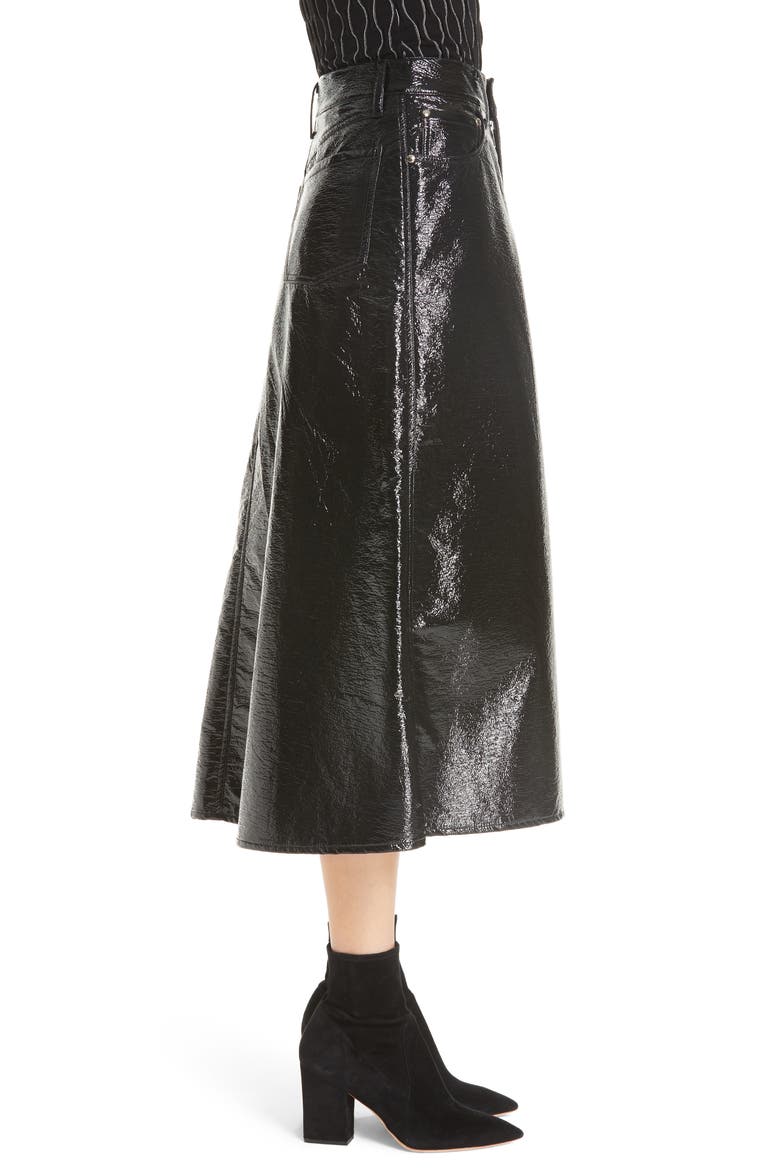 Latona Coated A-Line Skirt, Alternate, color, BLACK