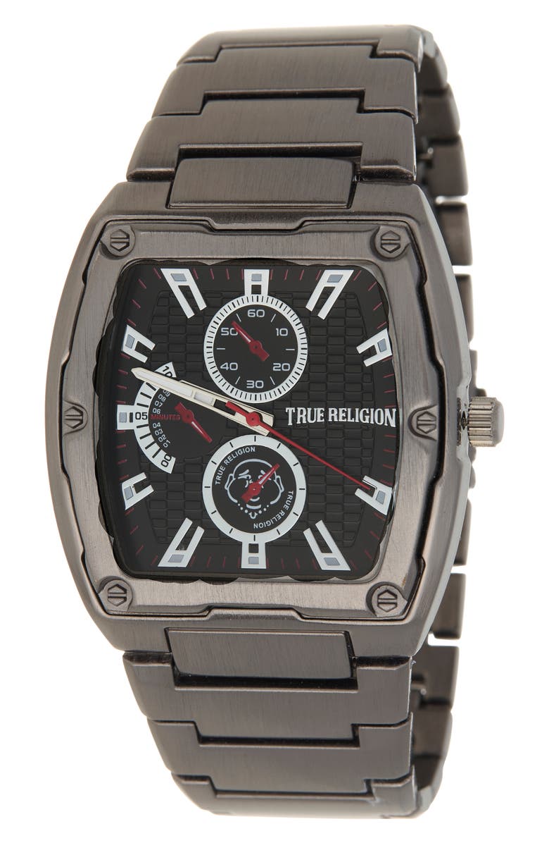 True Religion Chronograph Bracelet Watch, 43mm, Main, color, Black