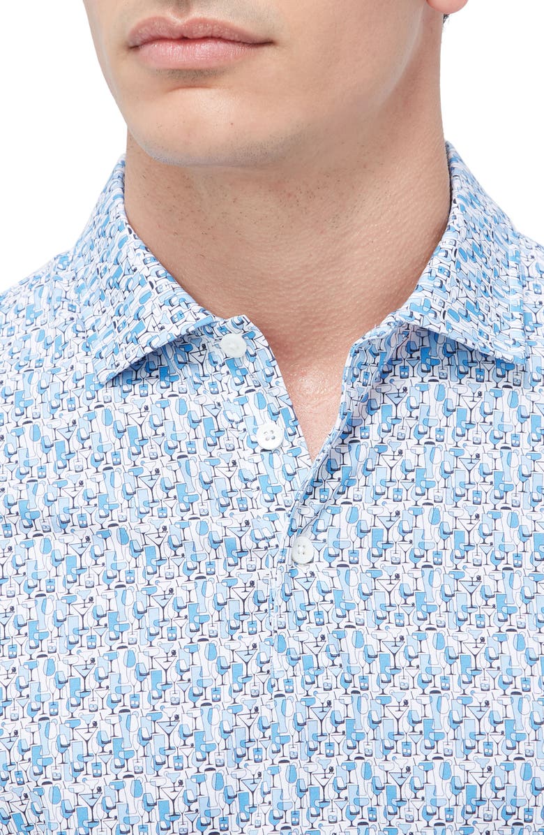 Bugatchi Victor OoohCotton<sup>®</sup> Barware Print Polo, Alternate, color, Sapphire