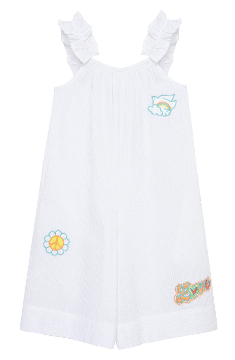 Peek Aren't You Curious Kids' Patch Accent Cotton Seersucker Romper, Main, color,
