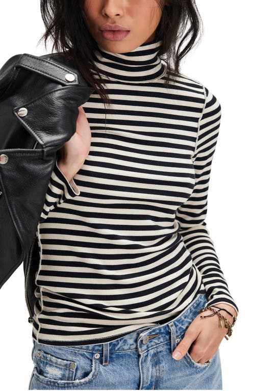 Free People Good Good Stripe Turtleneck Top In Black