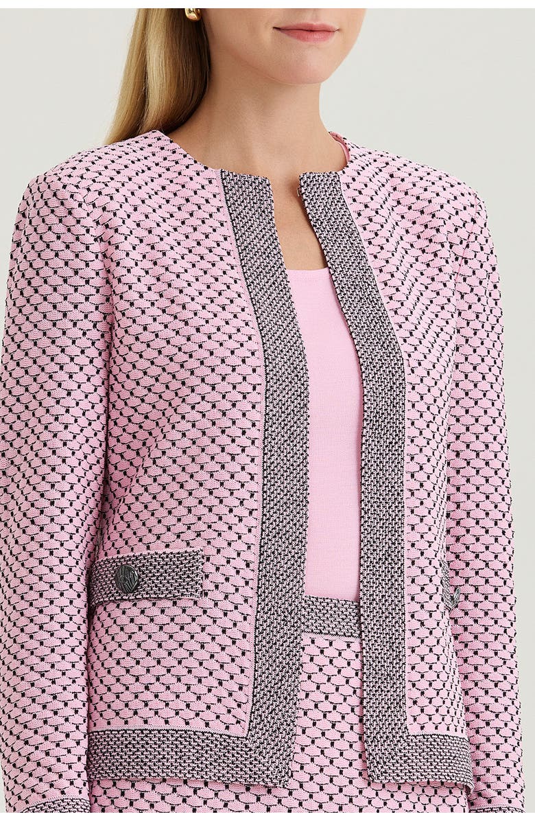Ming Wang Family Savvy Heritage Shell Stitch Knit Jacket, Alternate, color, Perfect Pink/Black