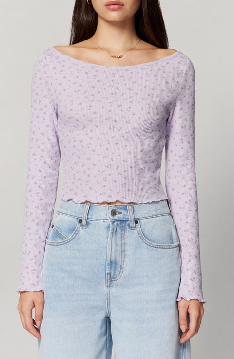 Off the Shoulder Long Sleeve Crop Top