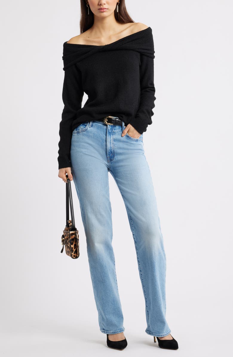 Open Edit Twisted Collar Sweater, Alternate, color, Black