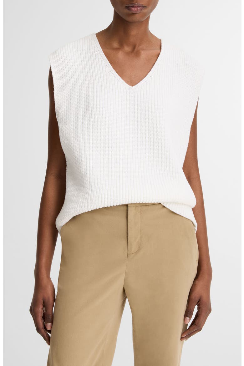 Relaxed V-Neck Cotton Blend Sweater Vest, Main, color, OPTIC WHITE