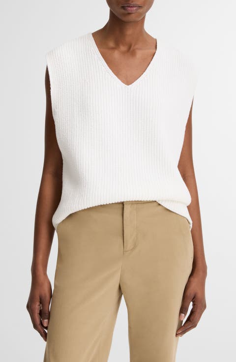 Relaxed V-Neck Cotton Blend Sweater Vest