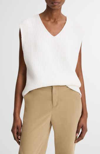 Relaxed V-Neck Cotton Blend Sweater Vest