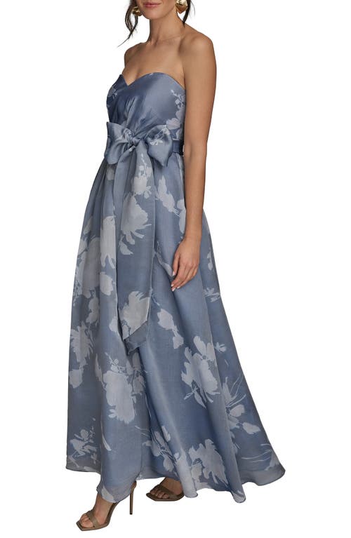 Donna Karan New York Floral Strapless Fit & Flare Gown In Blue