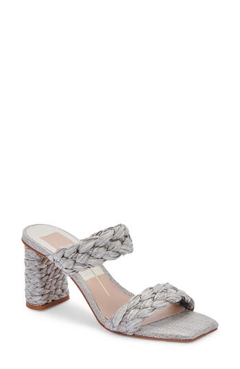 Dolce Vita Women's Paily Braided Double Strap Raffia High Heel Sandals In Light Grey Raffia