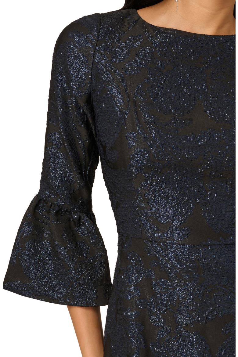 Ruffle Metallic Jacquard Cocktail Dress, Alternate, color, NAVY
