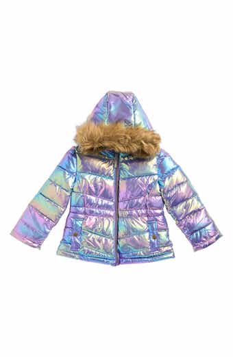 Rothschild Kids' Metallic Puffer Jacket with Faux Fur Trim