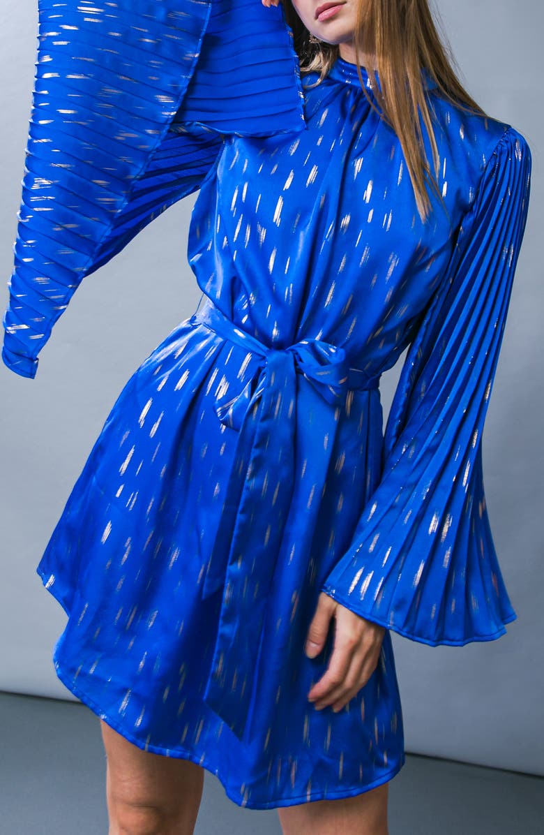 FLYING TOMATO Pleated Bell Sleeve Minidress, Alternate, color, Royal