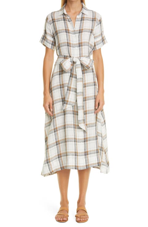 Plaid Linen Midi Shirtdress