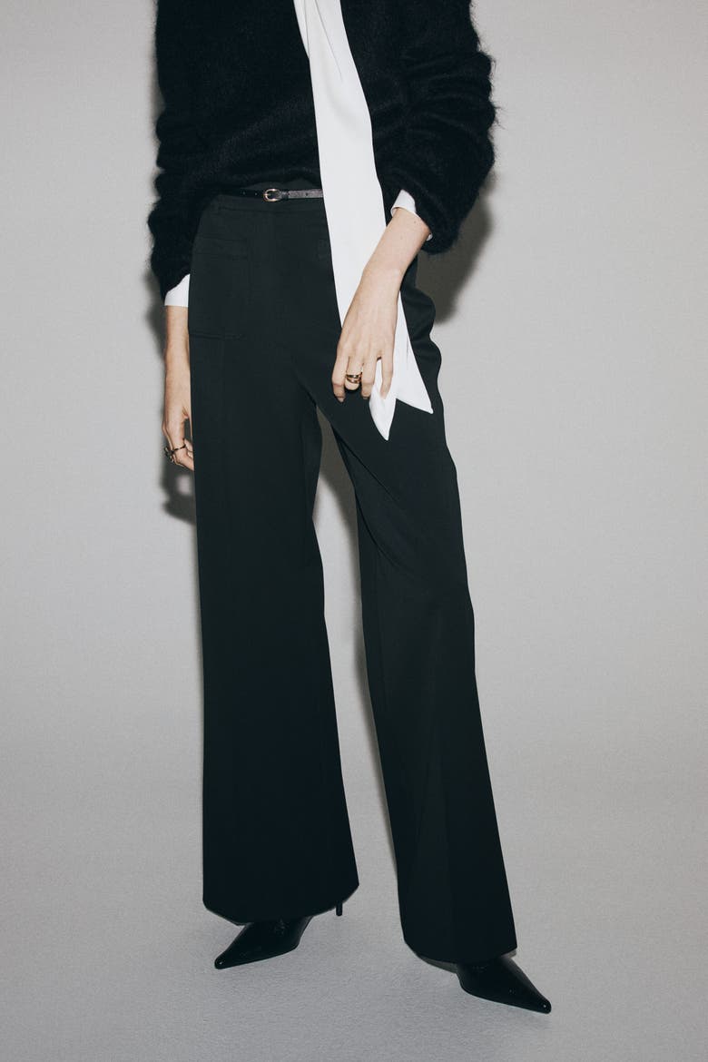 Flared Belted Trousers, Alternate, color, Black