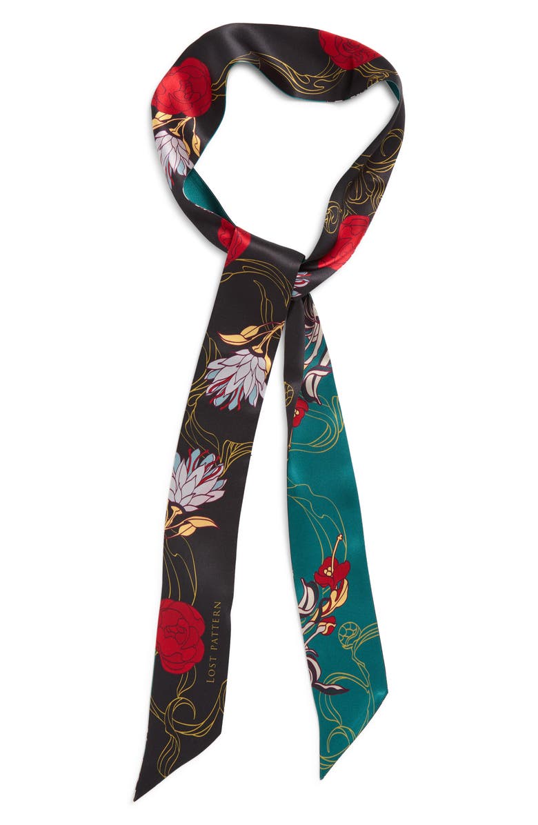 Lost Pattern Dream Hunter Skinny Silk Scarf, Main, color, Emerald Green