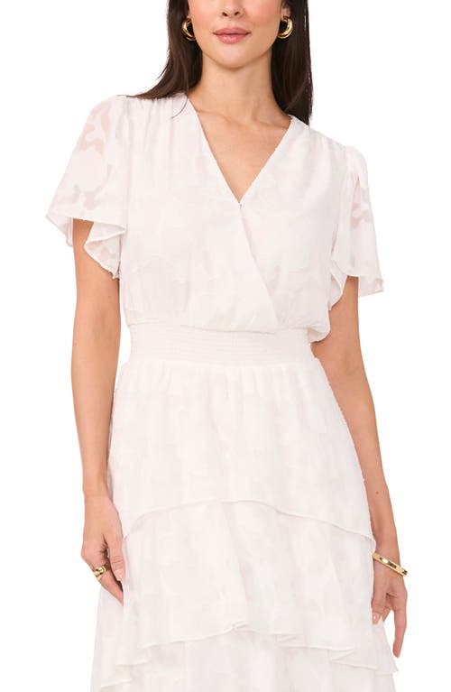 Shop Vince Camuto Four Tiered Flutter Sleeve Chiffon Midi Dress In New Ivory
