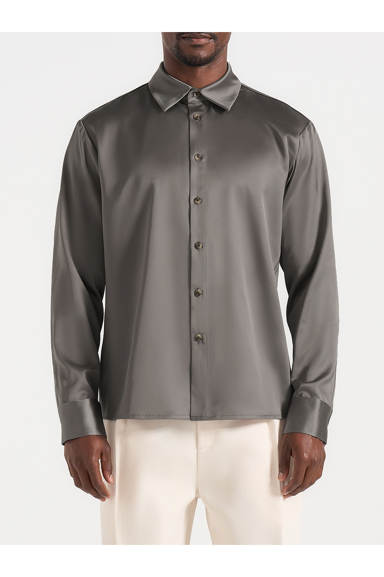 Carter Unisex Oversized Satin Shirt, Main, color, Taupe