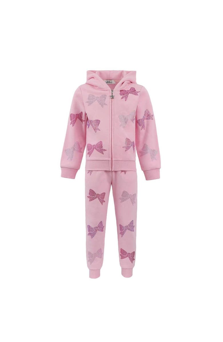 Lola + The Boys Crystal Bow Jogger Set, Main, color, Pink