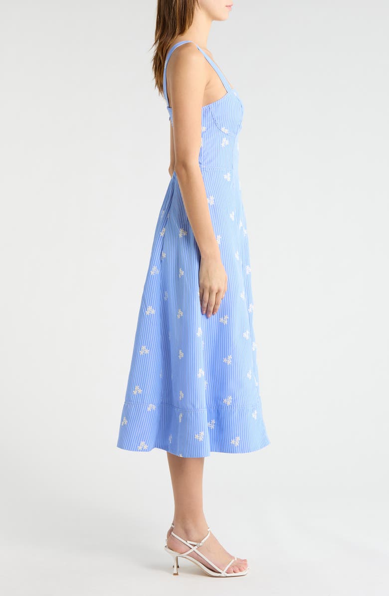 Avec Les Filles Floral Embroidery Stripe Midi Dress, Alternate, color, Blue Stripe