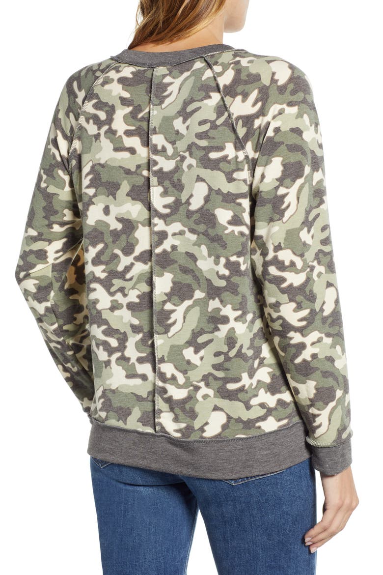 Floral Print Sweatshirt, Alternate, color, GREEN CAMO PRINT