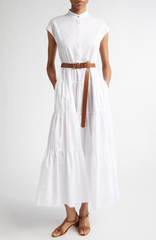 Max Mara Bairo Cotton Tiered Shirtdress In Optical White