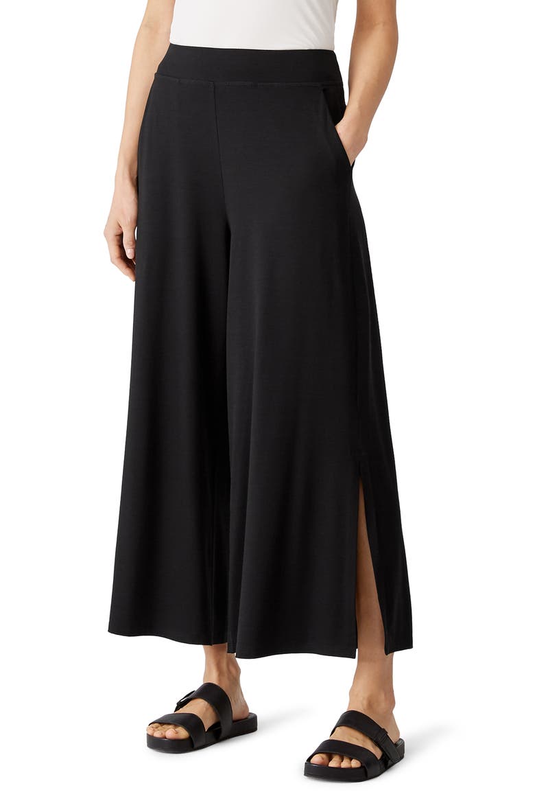 Side Slit Crop Wide Leg Pants, Main, color, BLACK