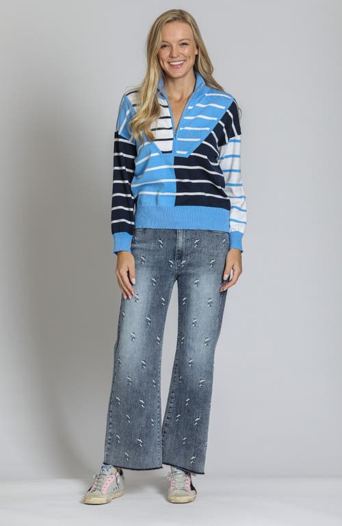 Apny Embroidered Wide Leg Jeans In Medium Indigo