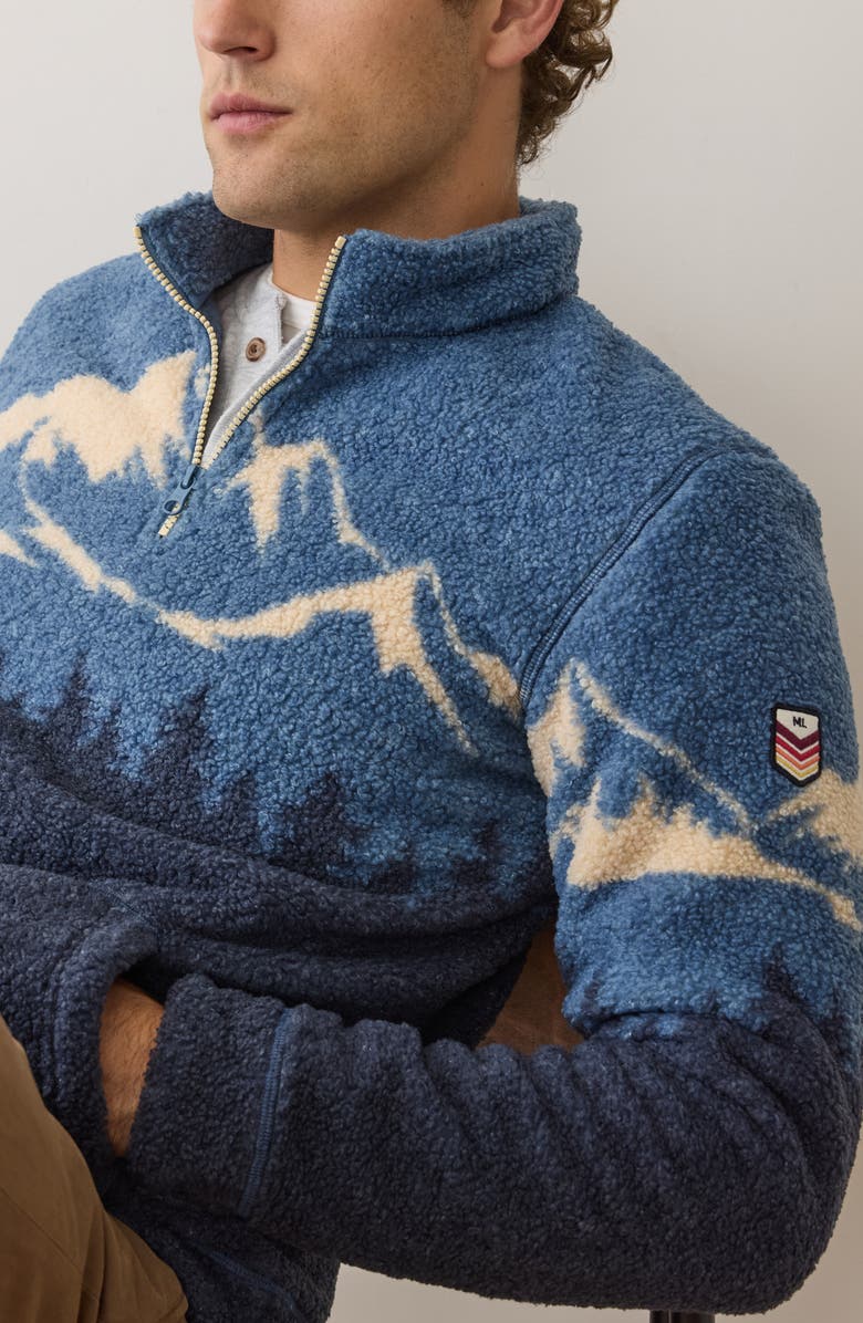 Marine Layer Sierra Fleece Quarter Zip Pullover, Alternate, color, Blue Mountain Scene
