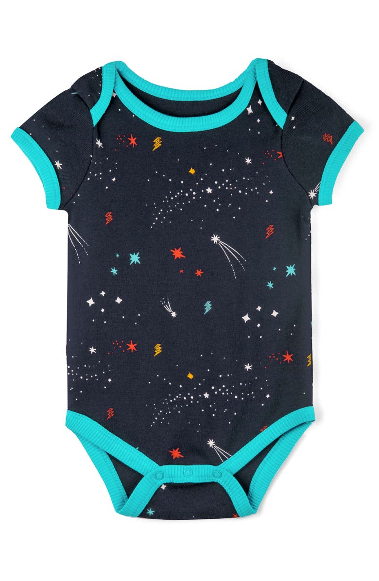 Mightly Organic Cotton Short Sleeve Bodysuit, Main, color, Galaxy