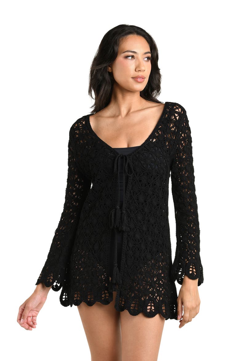 Serenity Tie Front Cotton Blend Cover-Up Tunic, Alternate, color, BLACK