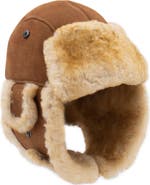 SURELL Genuine Shearling Trim Trooper Hat
