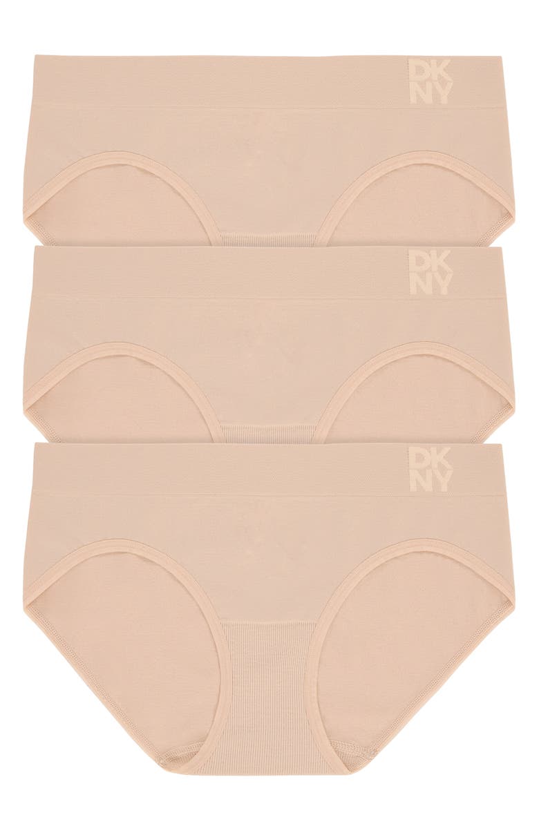 DKNY Energy 3-Pack Seamless Bikinis, Main, color, Sand