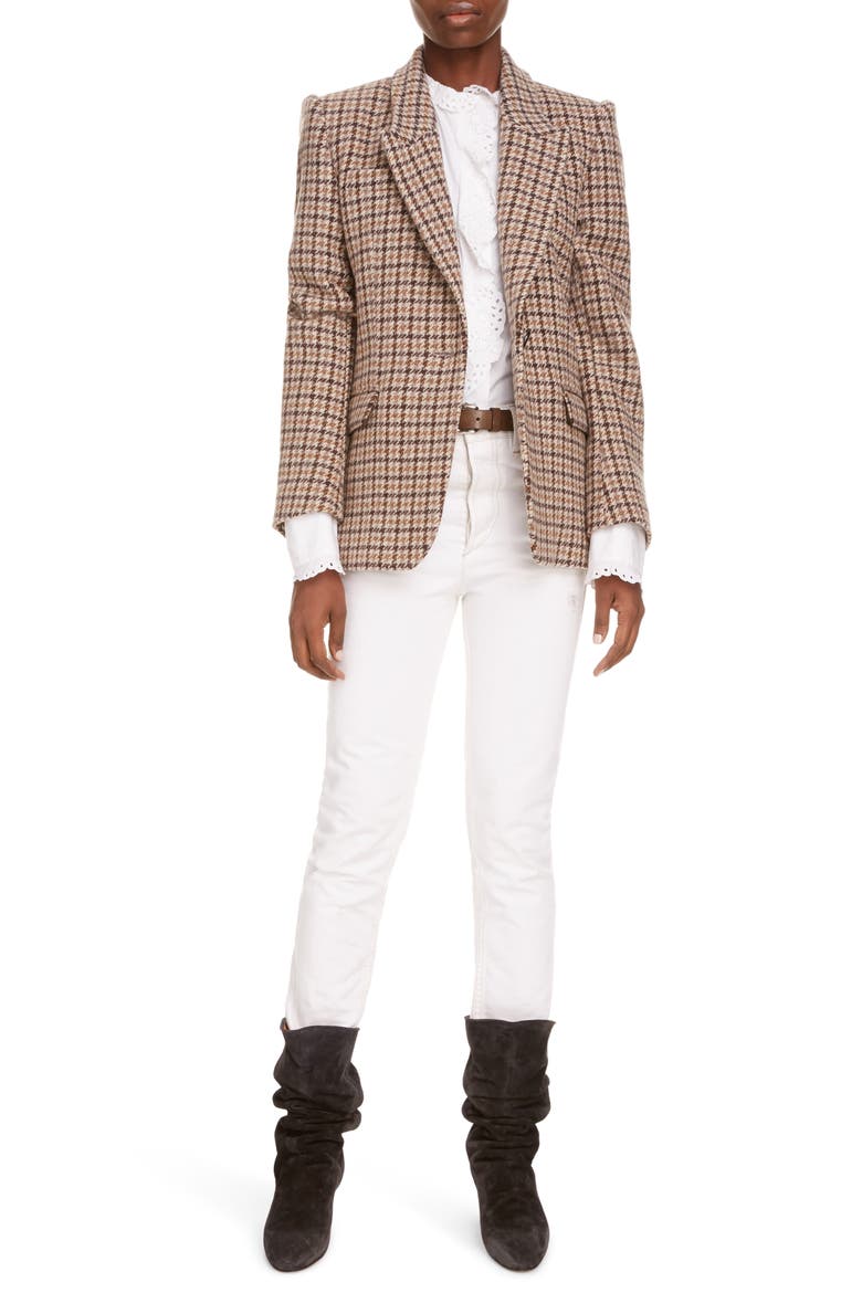 Kerstin Plaid Wool Blazer, Main, color, BEIGE