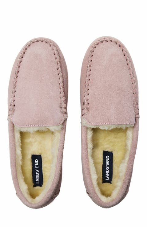 Fuzzy Lined Suede Moccasin Slippers