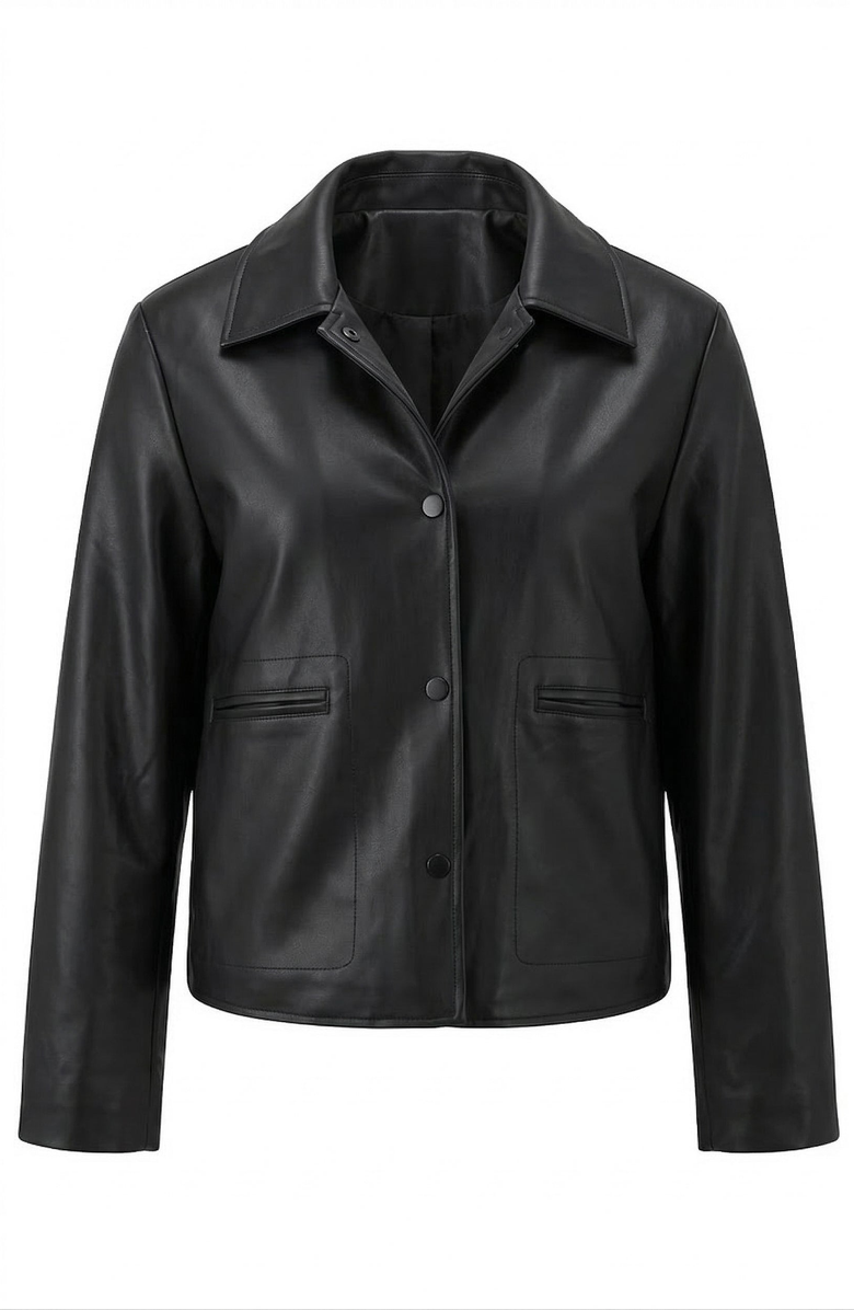 Modenaire Leather Button Front Jacket, Alternate, color, Black