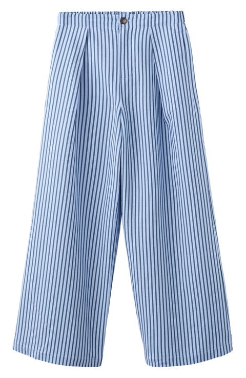 Striped Wide Leg Pleated Trousers