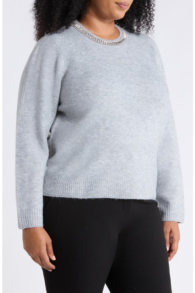 Rhinestone Neckline Sweater, Alternate, color, LIGHT HEATHER GREY