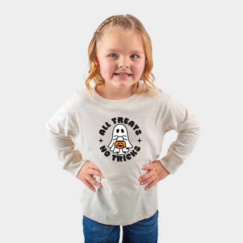 All Treats No Tricks Ghost Glitter Toddler Long Sleeve Graphic Tee