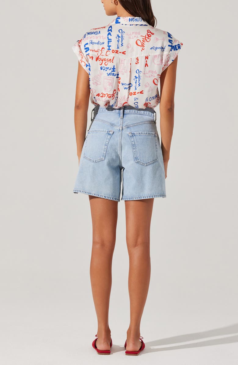 ASTR the Label Callen Print Camp Shirt, Alternate, color, White Multi Script