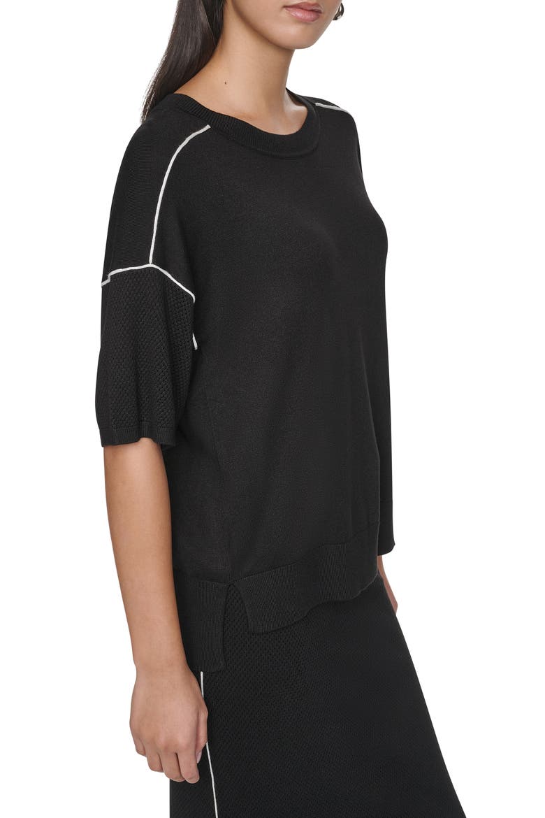 Contrast Trim Short Sleeve Sweater, Alternate, color, BLK/ IVY