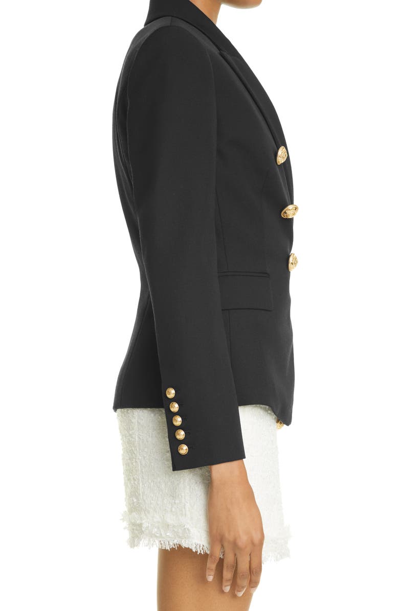 Balmain Double Breasted Wool Grain de Poudre Jacket, Alternate, color,